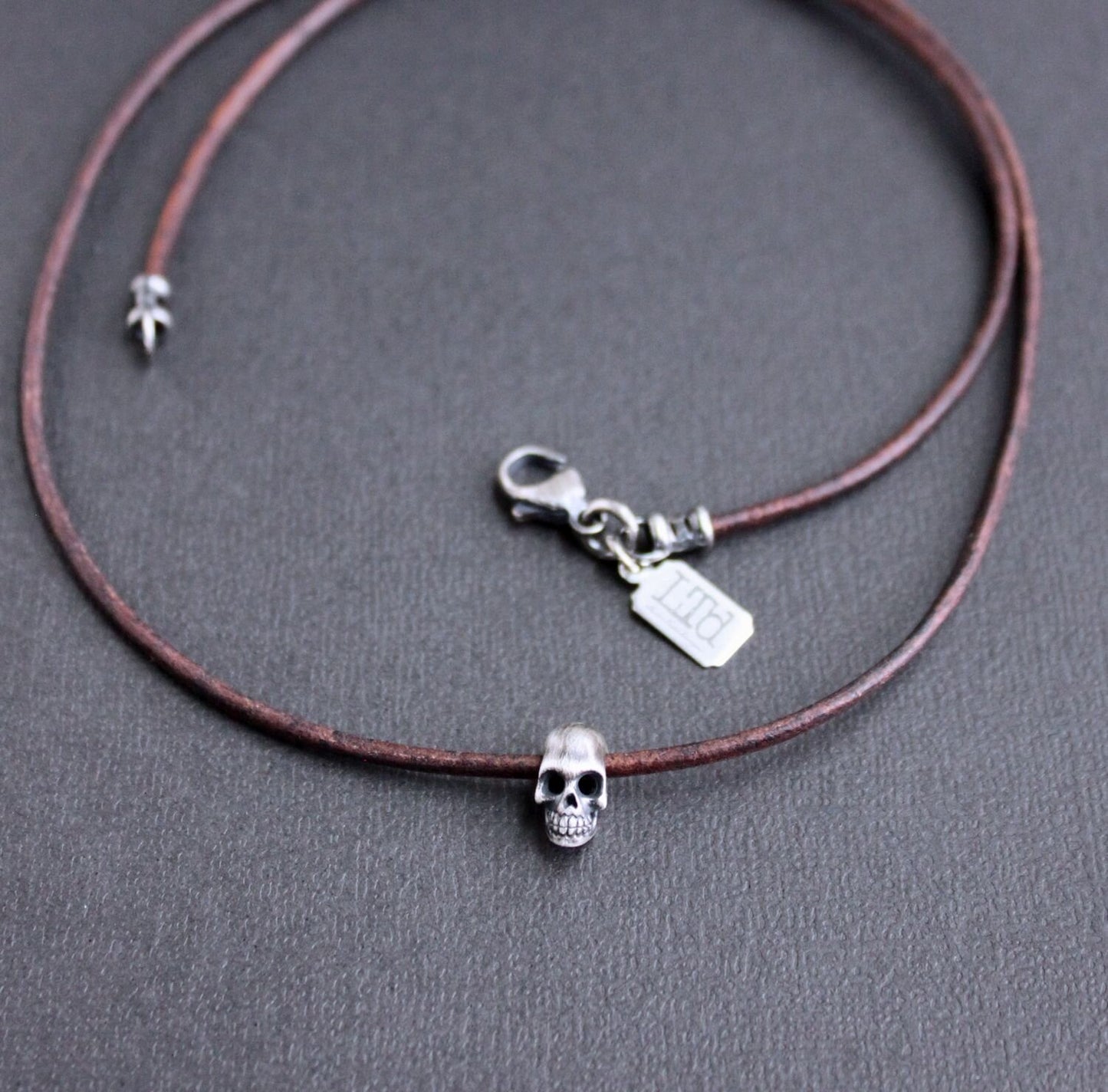 men's leather cord necklace skull bead