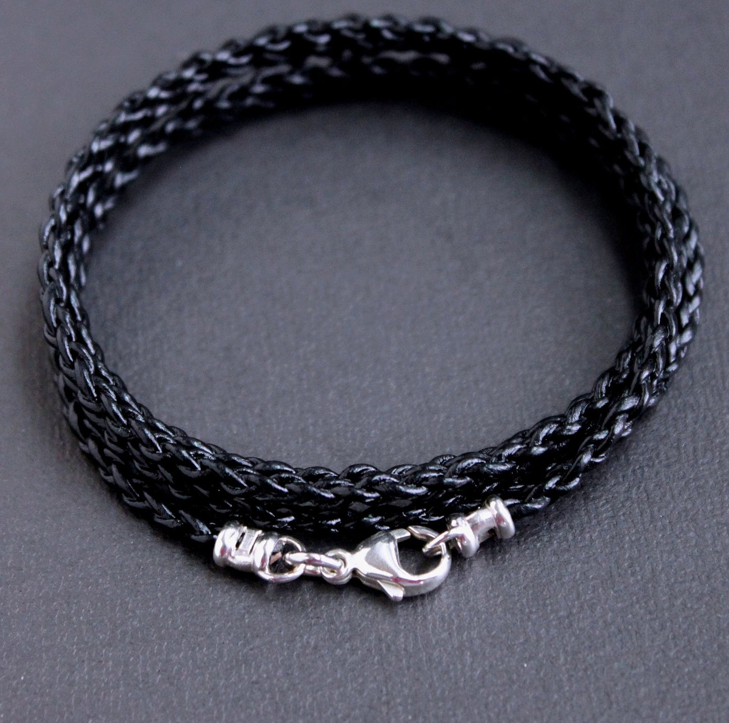 men's black leather braid wrap bracelet