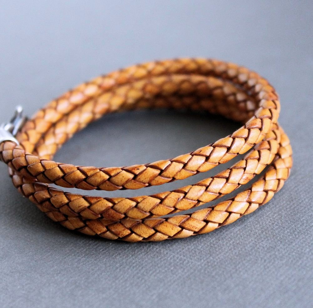 men's leather braid triple wrap bracelet