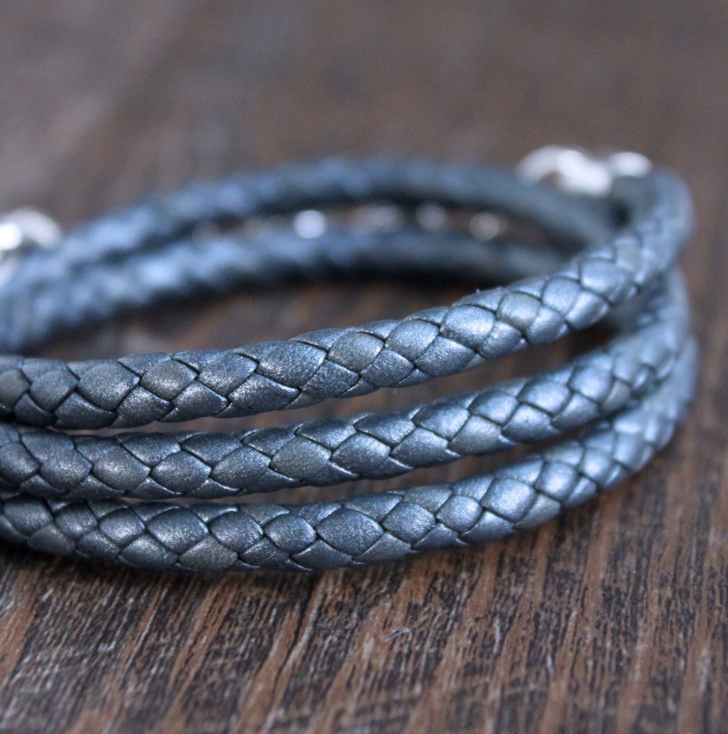 steel gray leather braid bracelet