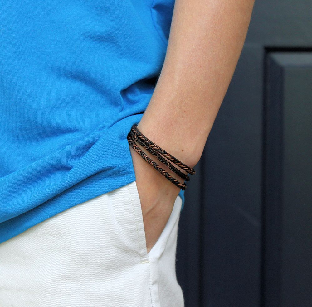 men's leather braid triple wrap bracelet