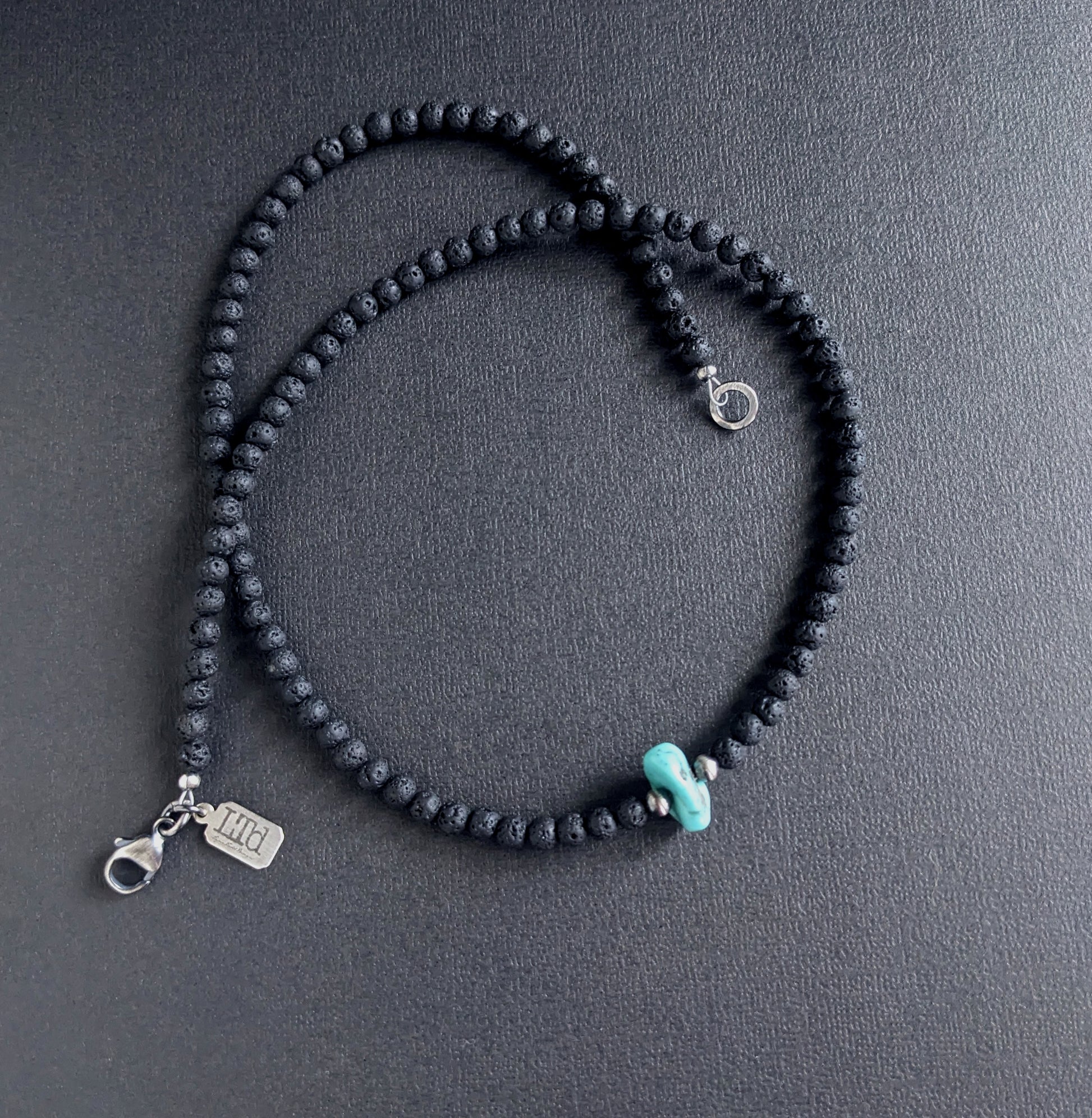 men's 4mm lava and turquoise bead necklace