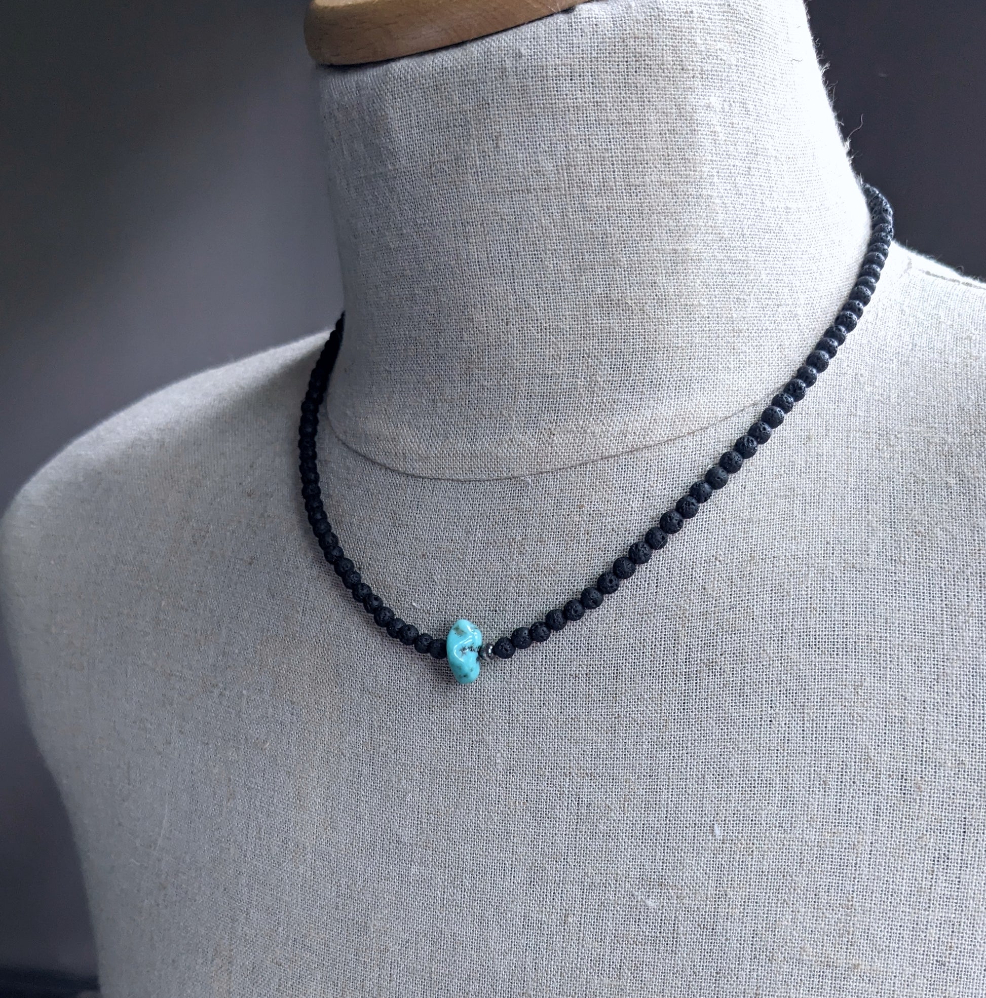 men's black bead turquoise necklace
