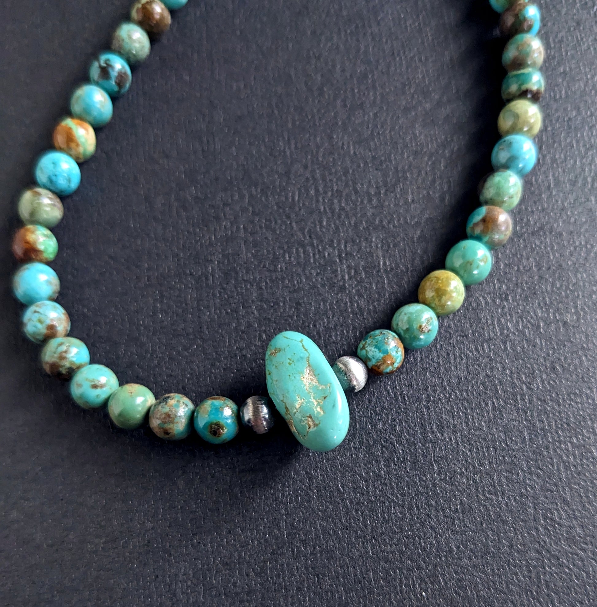 men's large turquoise bead necklace, 24 inches