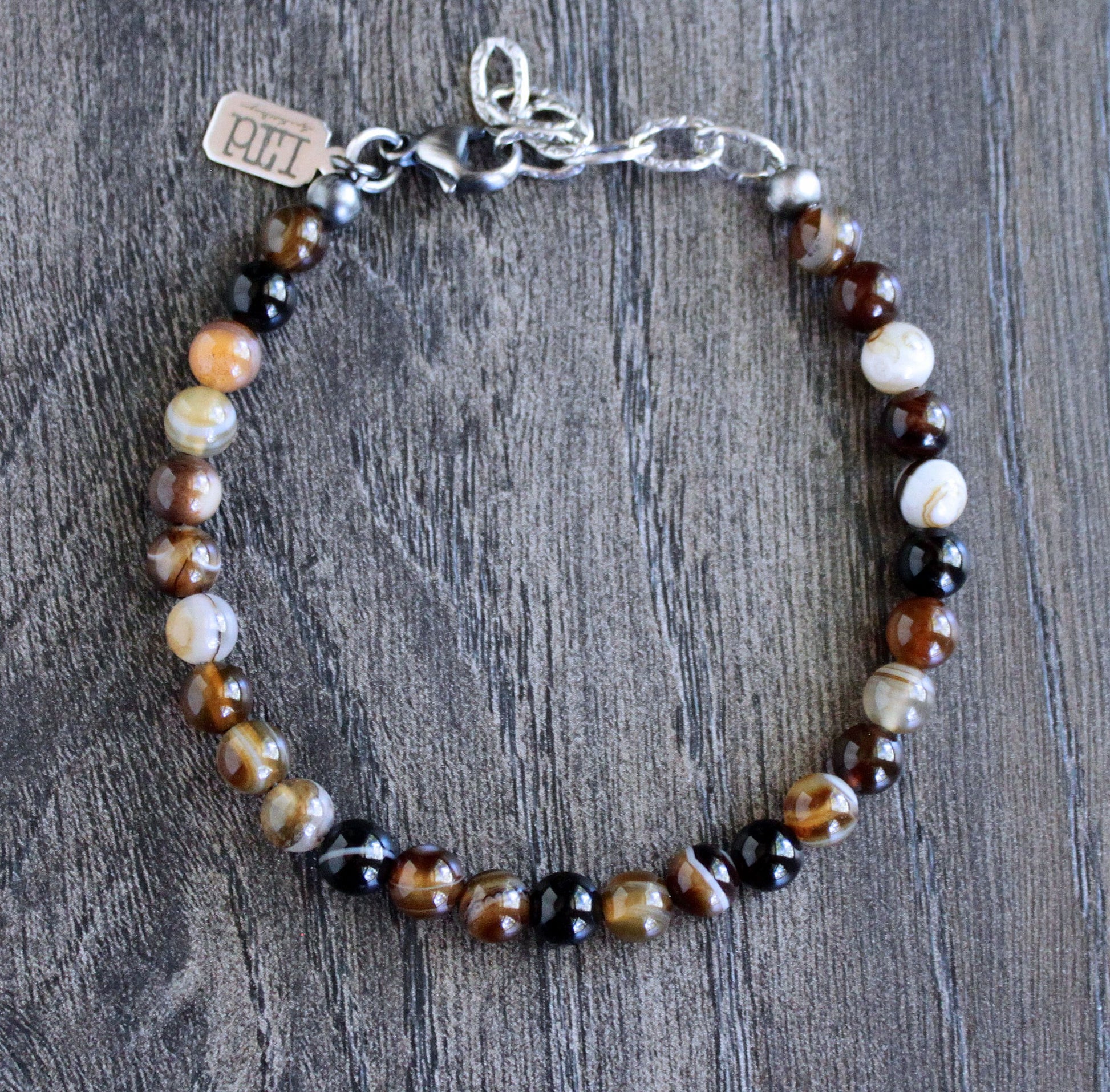 men's adjustable agate bead bracelet