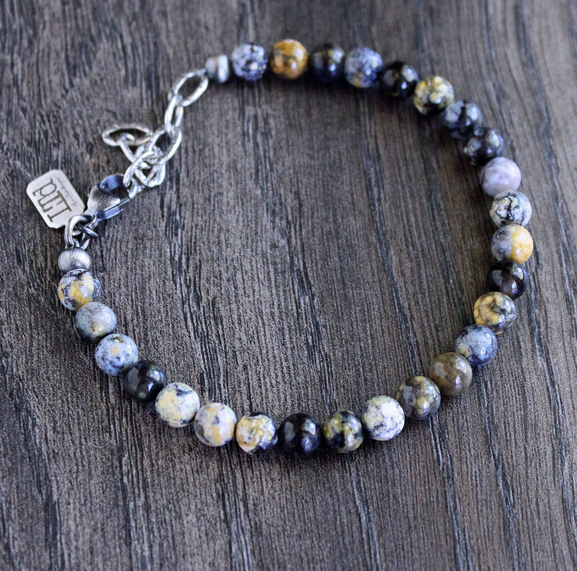 men's Dendritic Opal bead bracelet