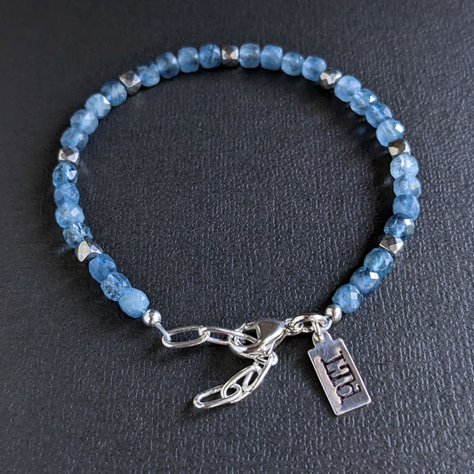 men's adjustable aquamarine bead bracelet