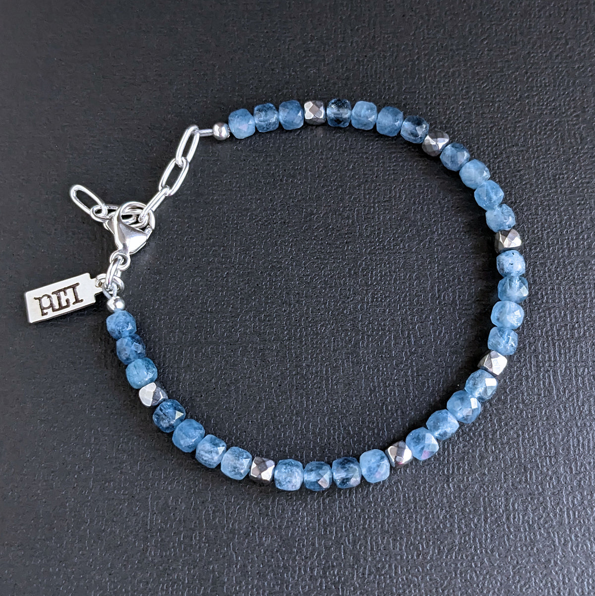 men's adjustable Santa Maria Aquamarine bead bracelet