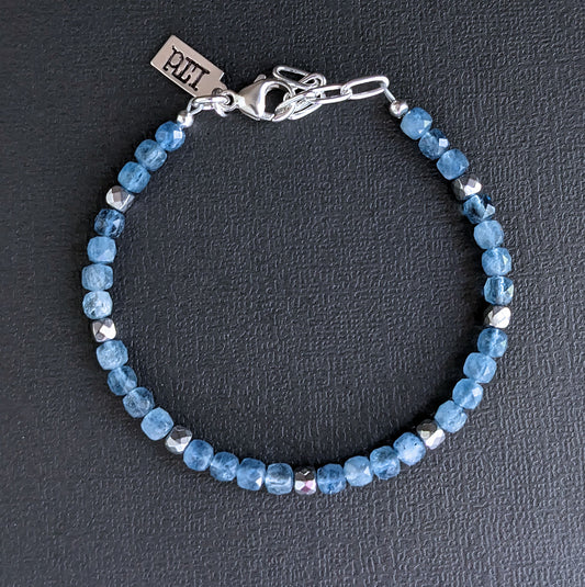 men's 4mm aquamarine cube bead bracelet