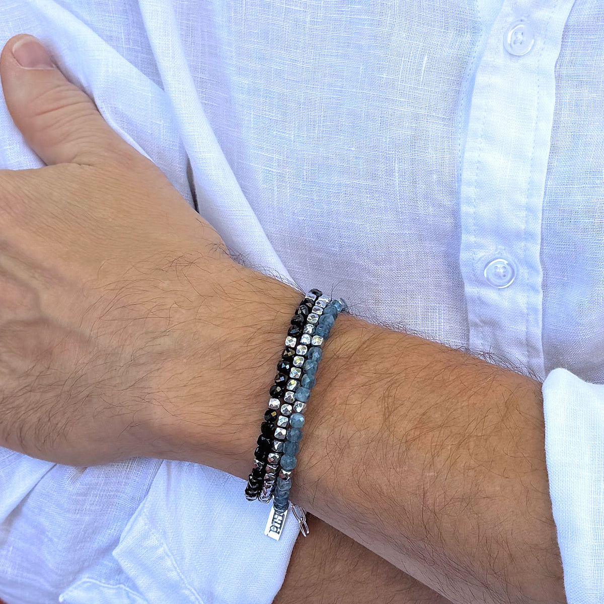 men's luxury faceted bead gemstone bracelets