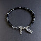 men's adjustable black cube bead bracelet