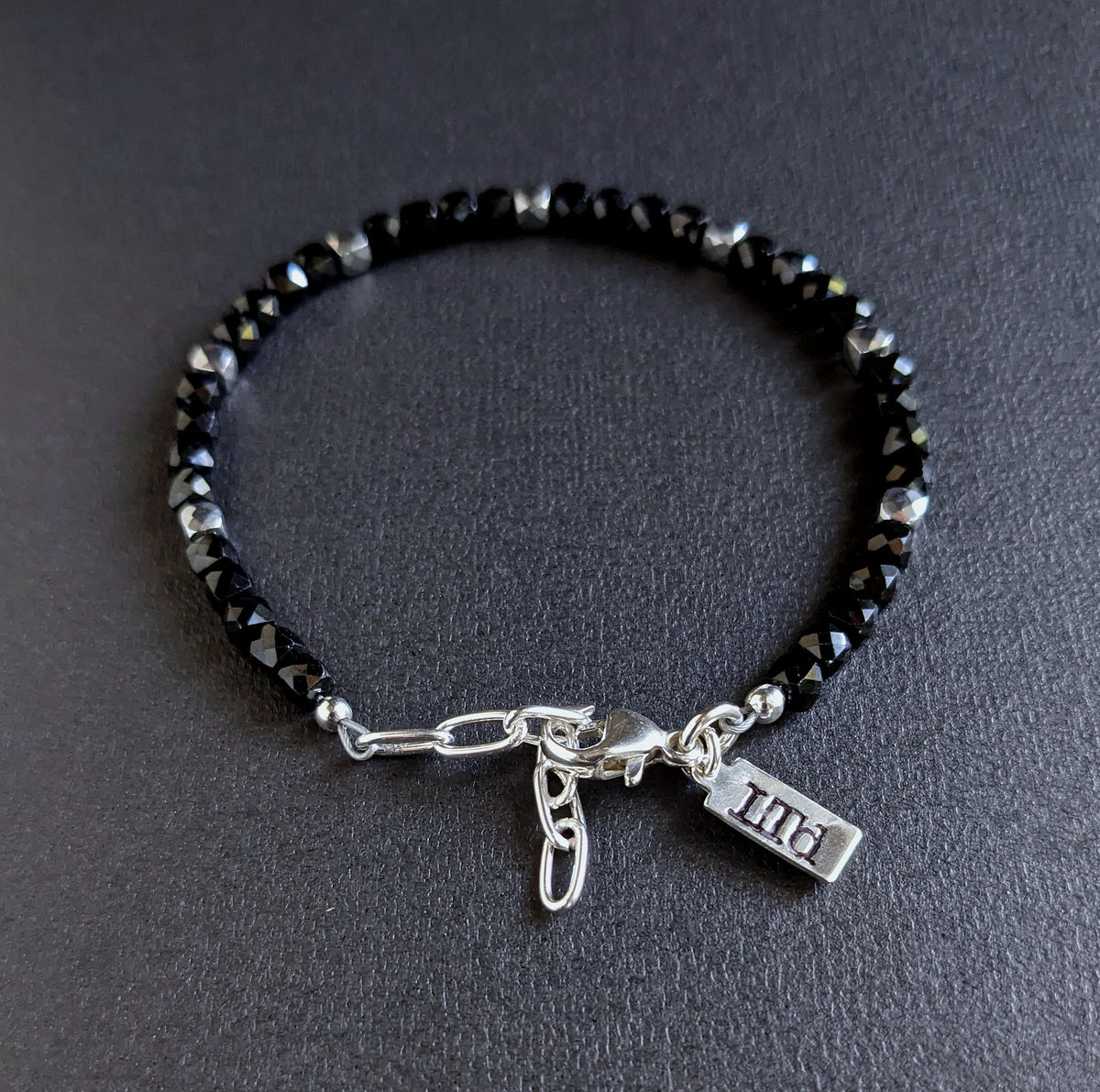men's adjustable black cube bead bracelet