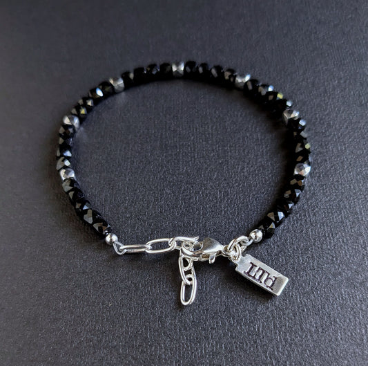 men's adjustable black cube bead bracelet
