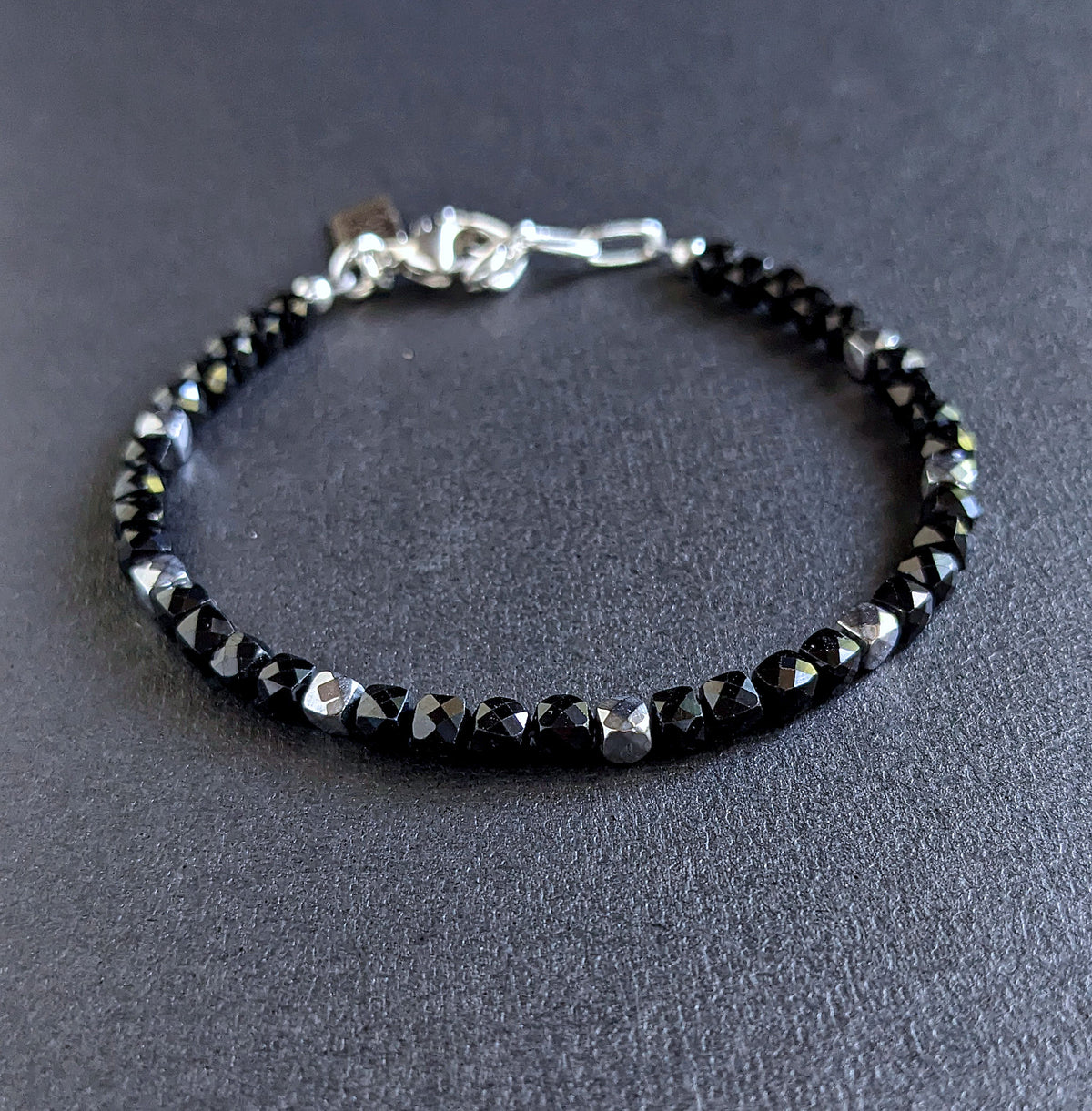 4mm micro faceted cube bead bracelet, men's