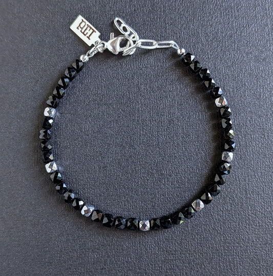 men's 4mm black silver cube bead bracelet
