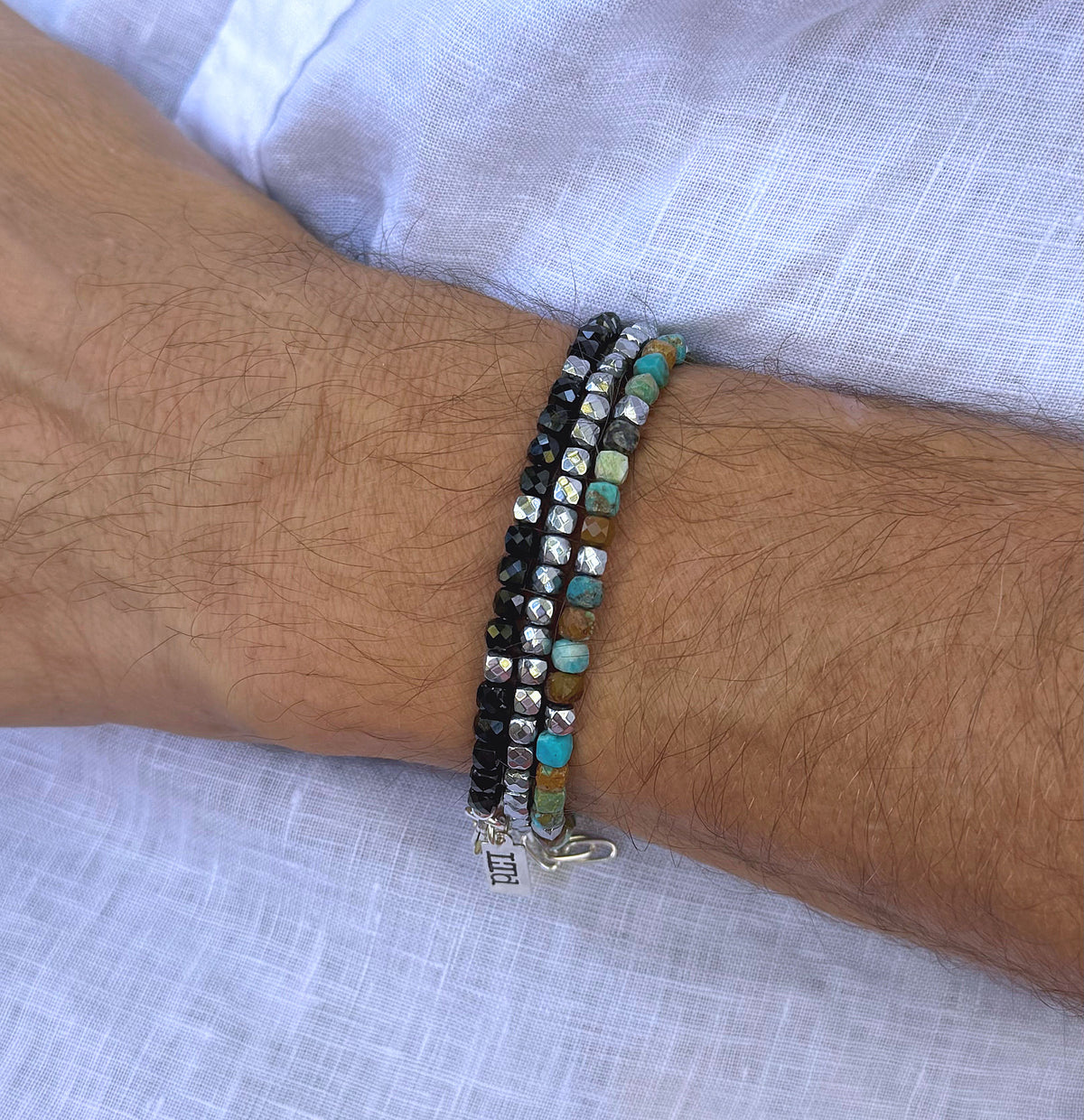 4mm Black Spinel Faceted Cube Bead Bracelet, Adjustable