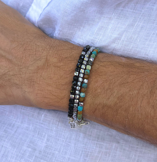 4mm Black Spinel Faceted Cube Bead Bracelet, Adjustable