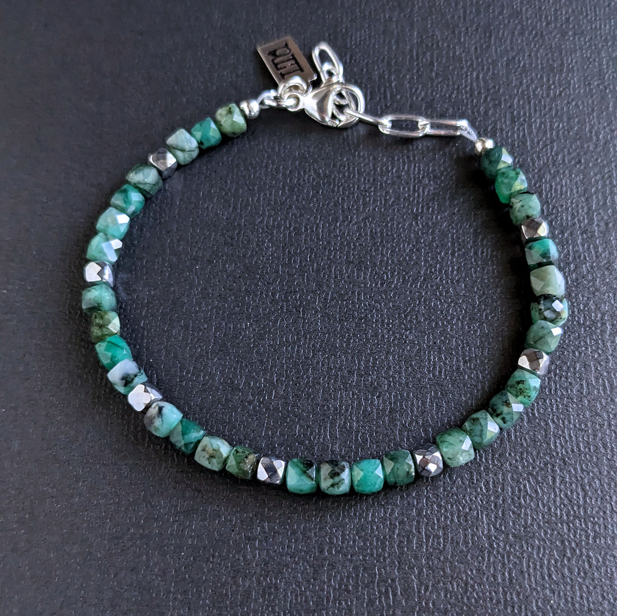 men's 4mm emerald bead bracelet