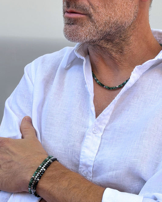 men's green emerald bracelet, 4mm
