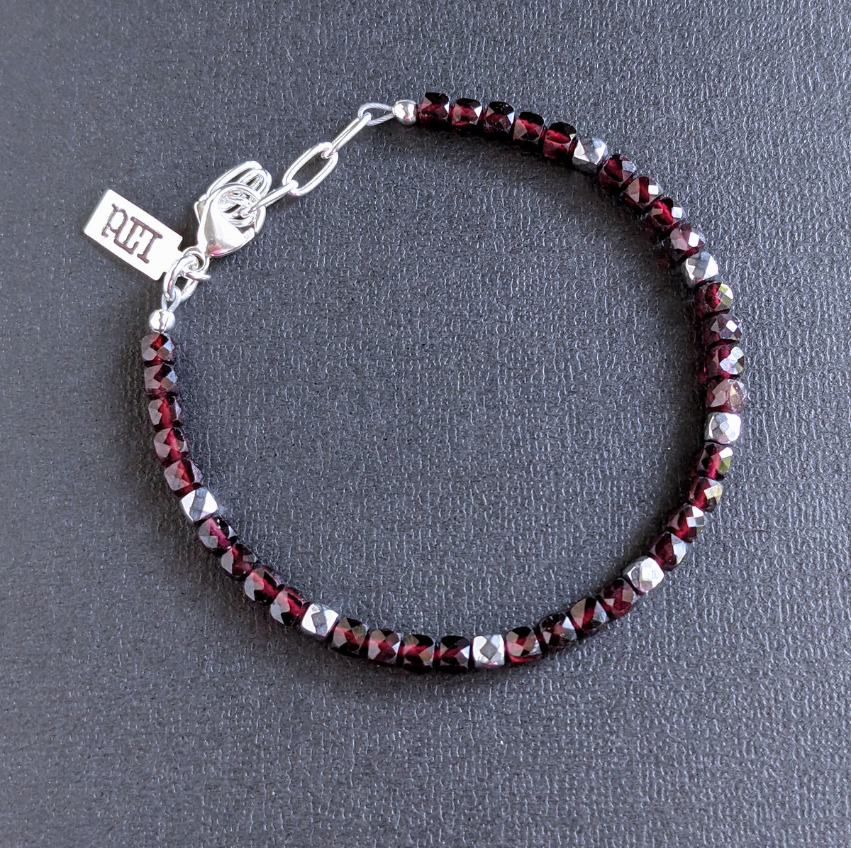 men's red garnet bead bracelet, adjustable