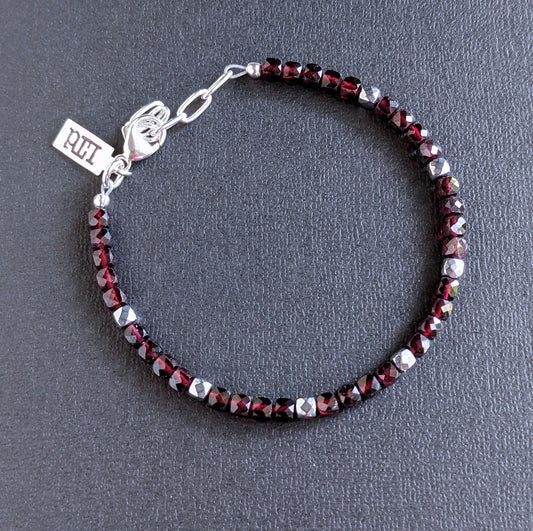 men's red garnet bead bracelet, adjustable