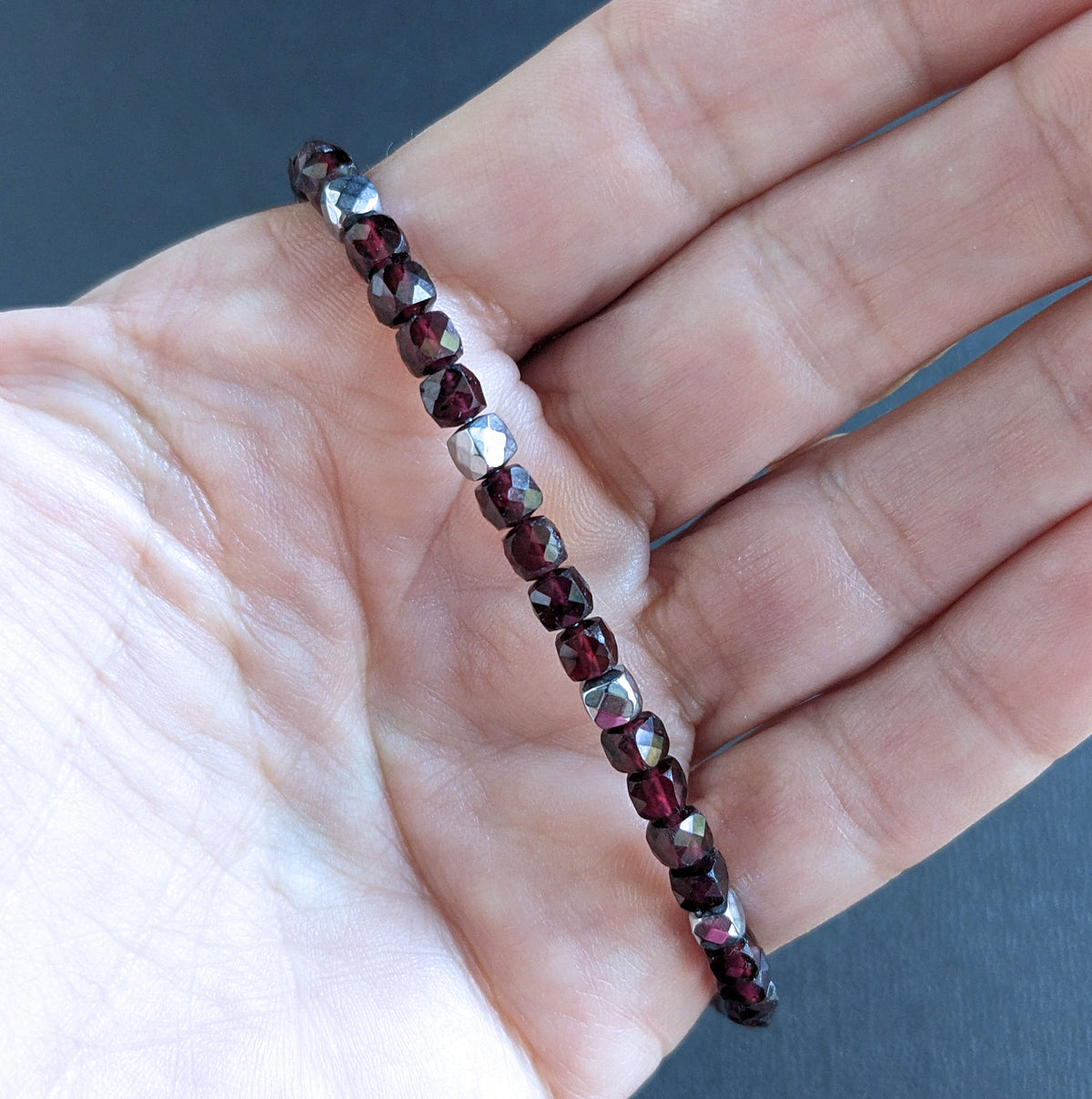 micro faceted red garnet bead bracelet