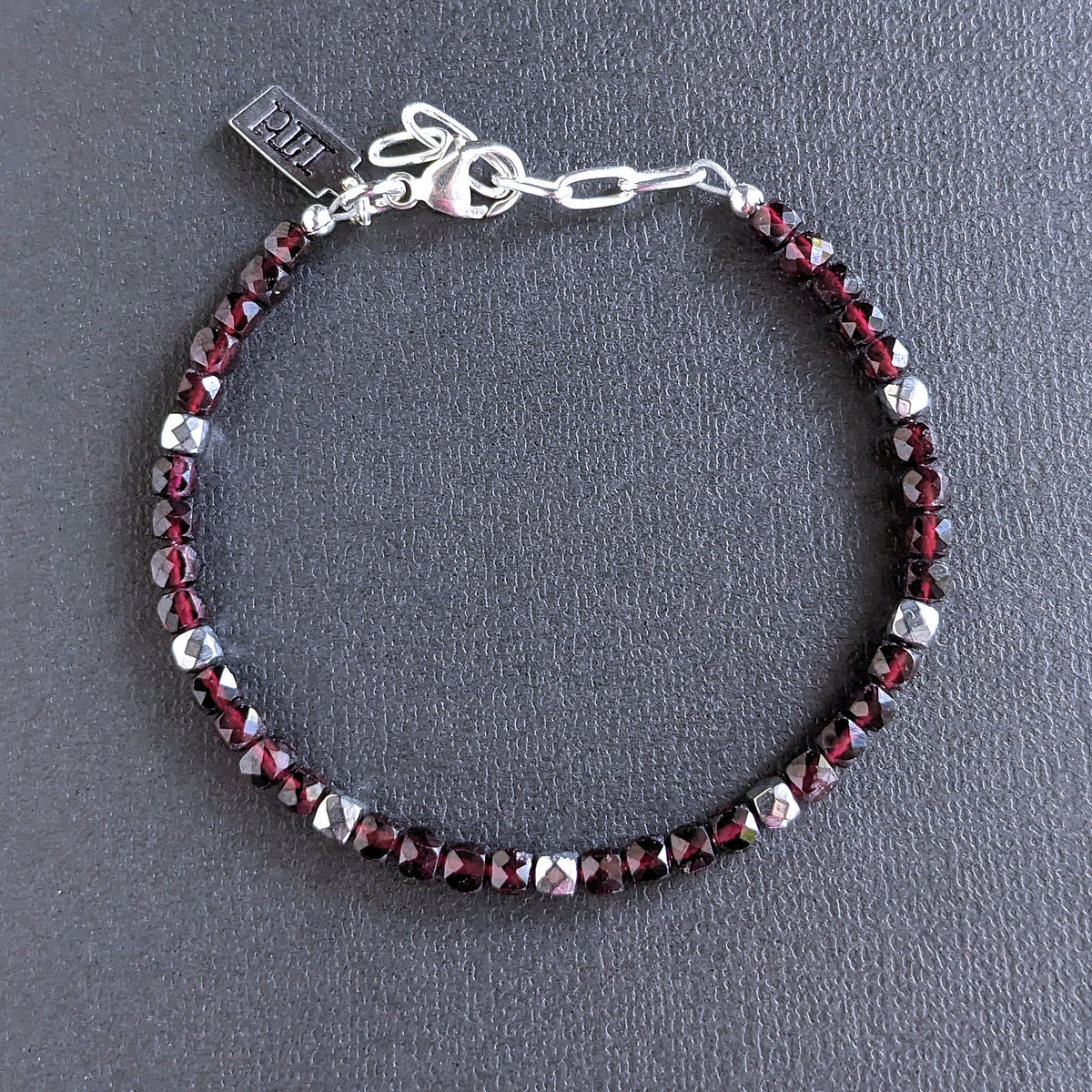 men's adjustable square garnet bead bracelet