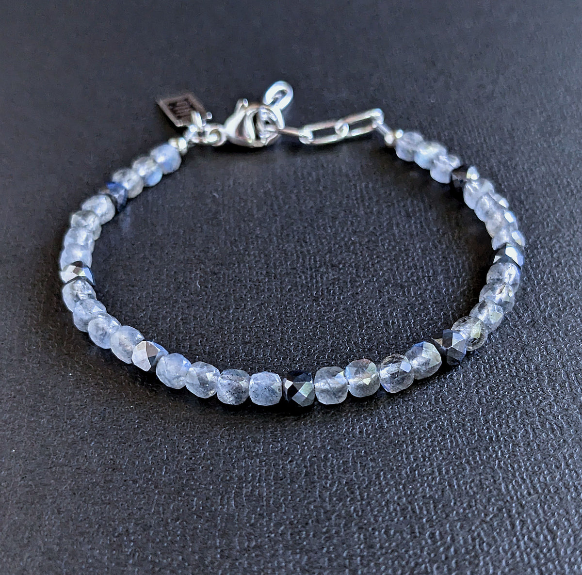 4mm faceted cube labradorite bead bracelet