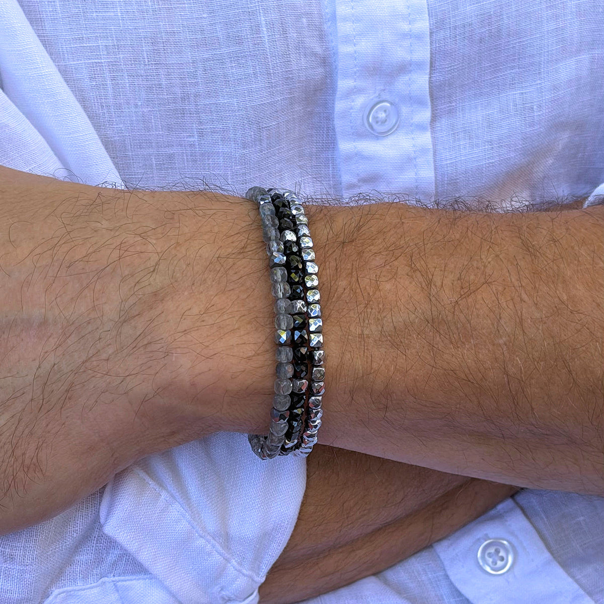 men's labradorite beaded cube bracelet