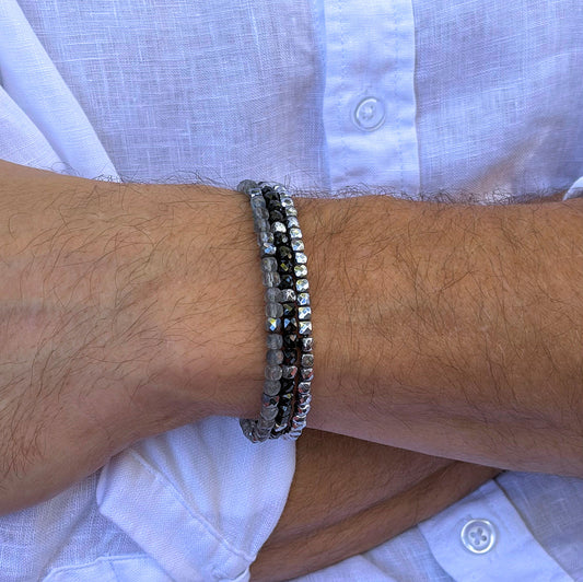 men's labradorite beaded cube bracelet