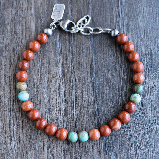 men's red and blue bead bracelet
