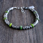 men's silver and green bead bracelet