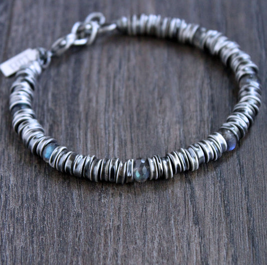 Crushed Silver Bead Bracelet, Labradorite