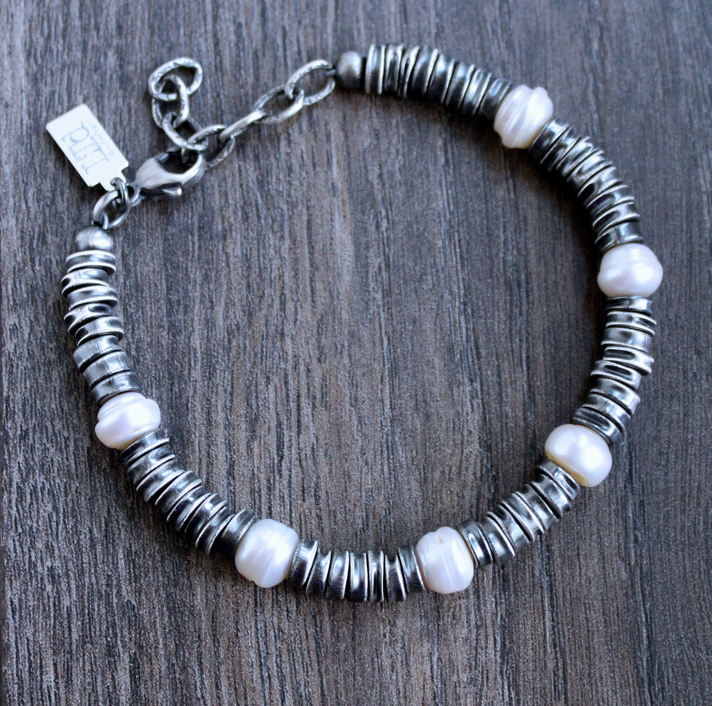 men's crushed sterling silver bead bracelet