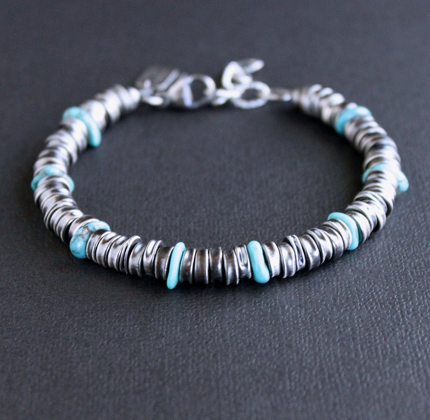 men's silver and turquoise bead bracelet