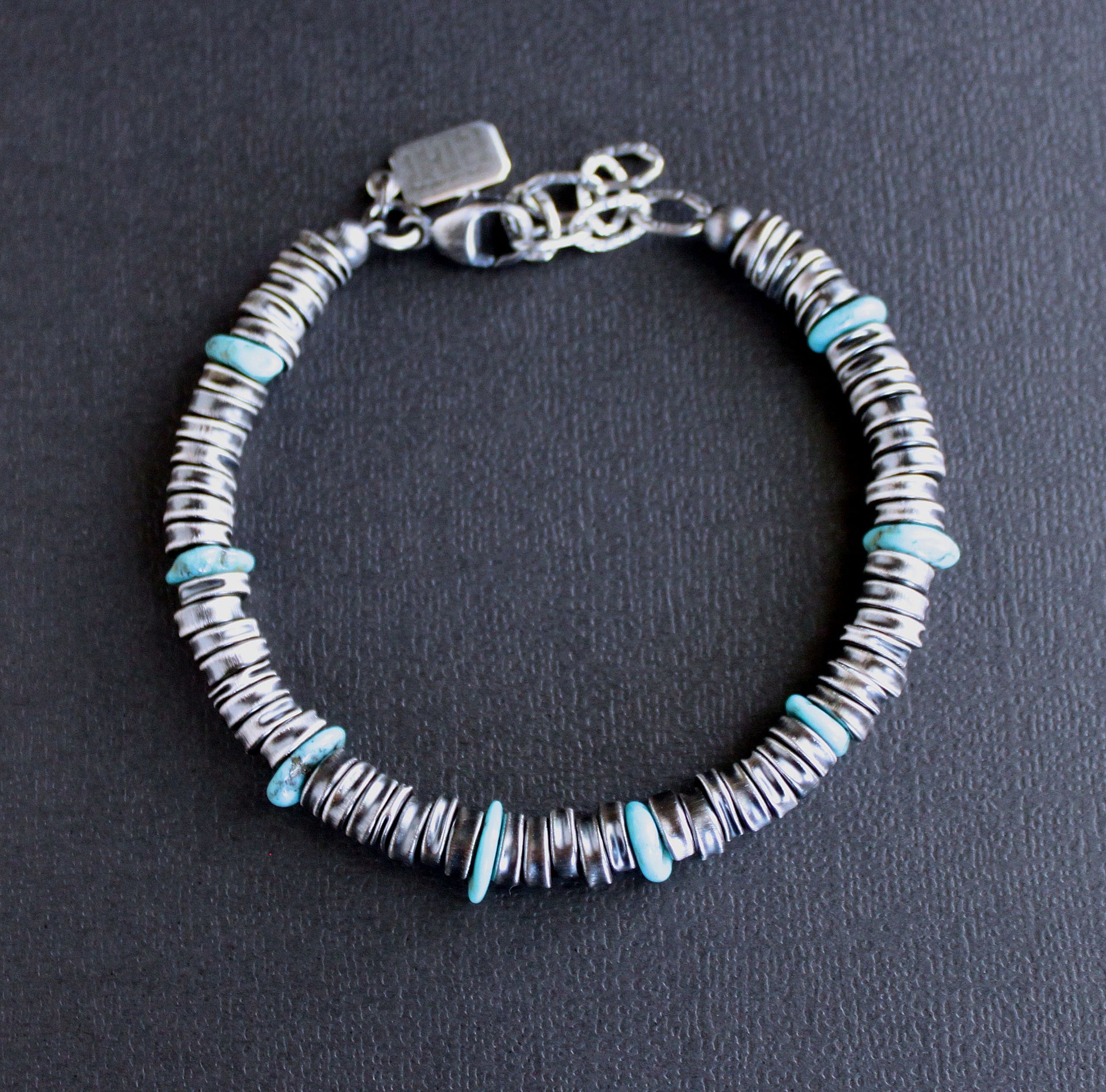 men's crushed silver bead bracelet