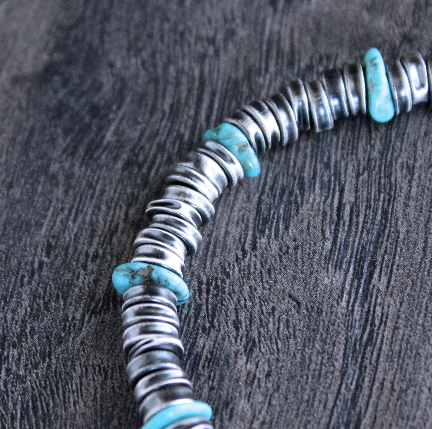 rustic silver bead and turquoise bracelet