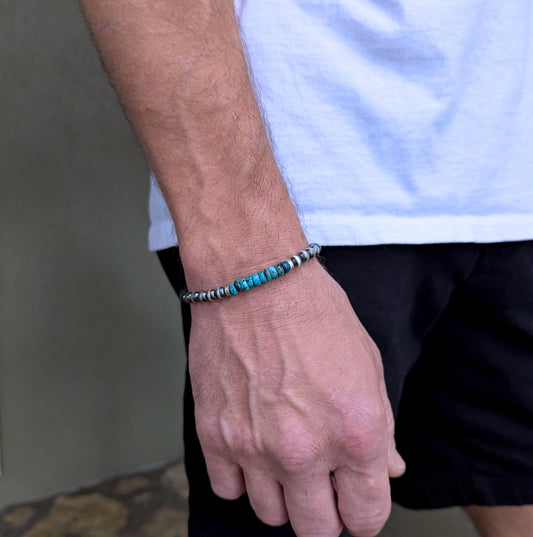 6mm Silver and Turquoise Rondelle Bead Bracelet