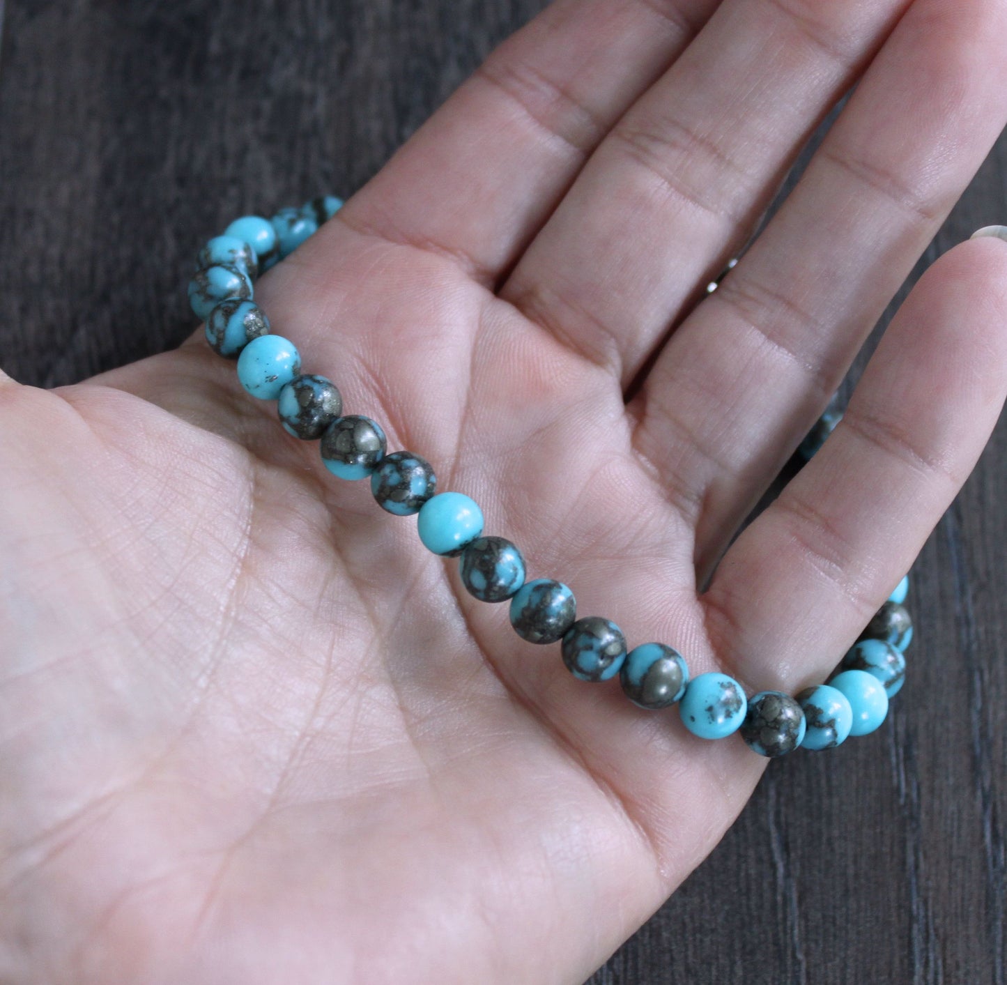 men's pyrite blue bead bracelet