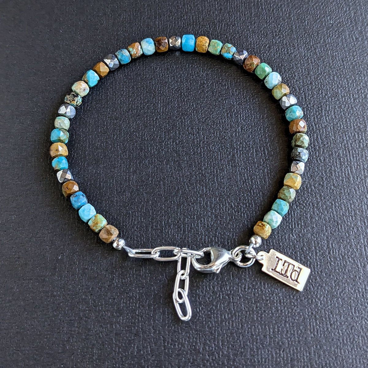 men's adjustable turquoise bead bracelet
