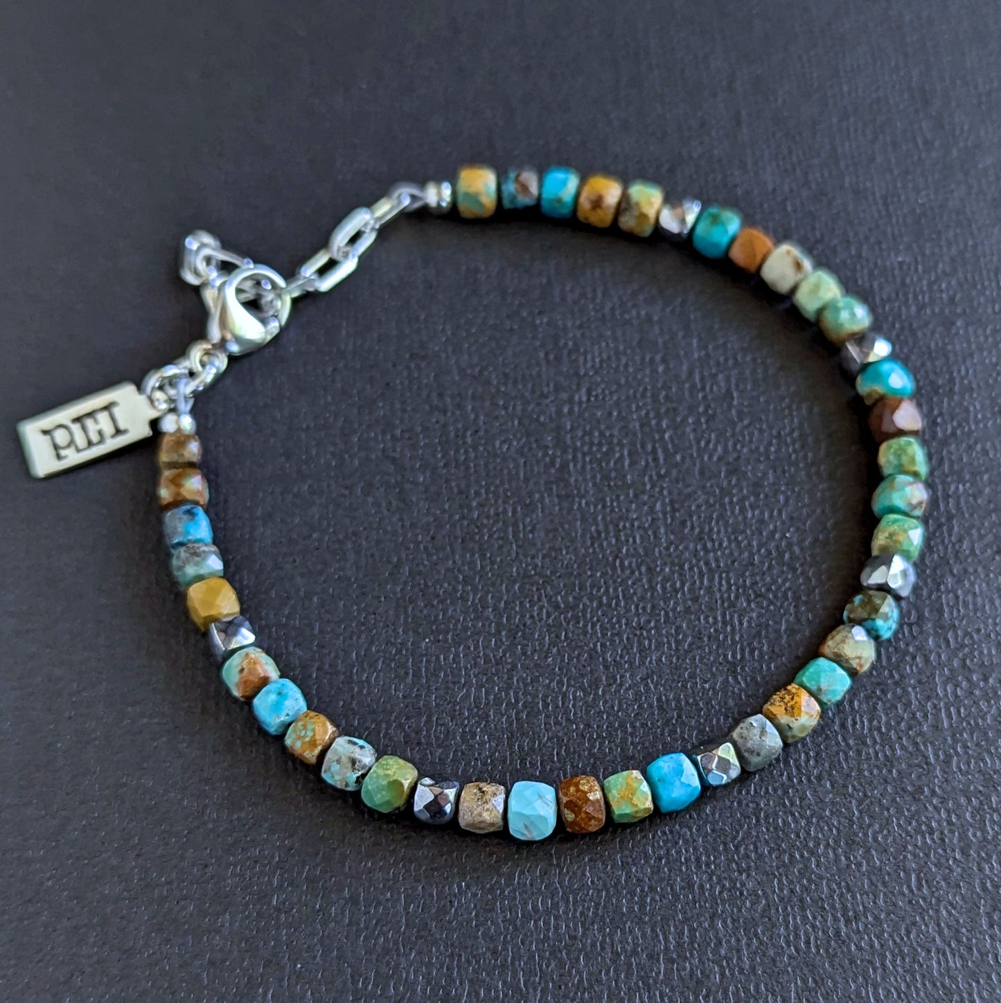 men's 4mm cube turquoise bead adjustable bracelet