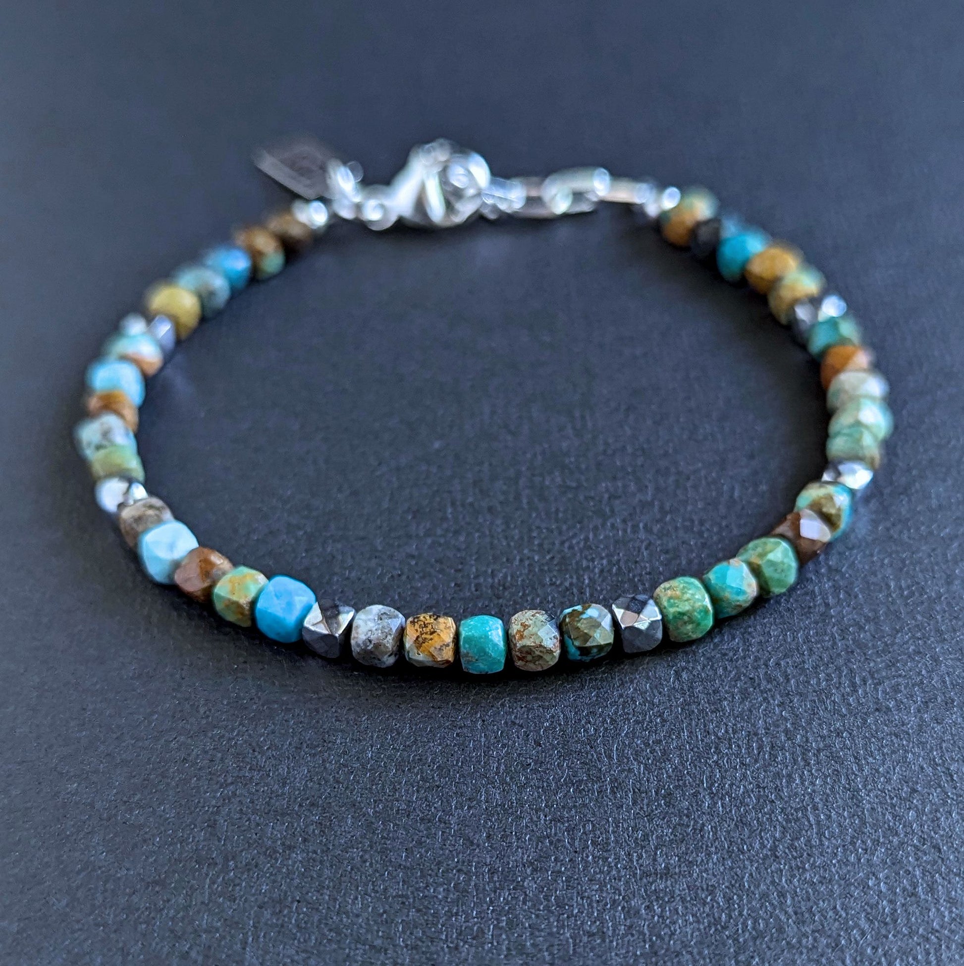 4mm turquoise bead bracelet, sterling silver clasp