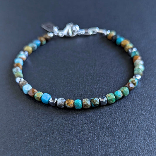 4mm turquoise bead bracelet, sterling silver clasp