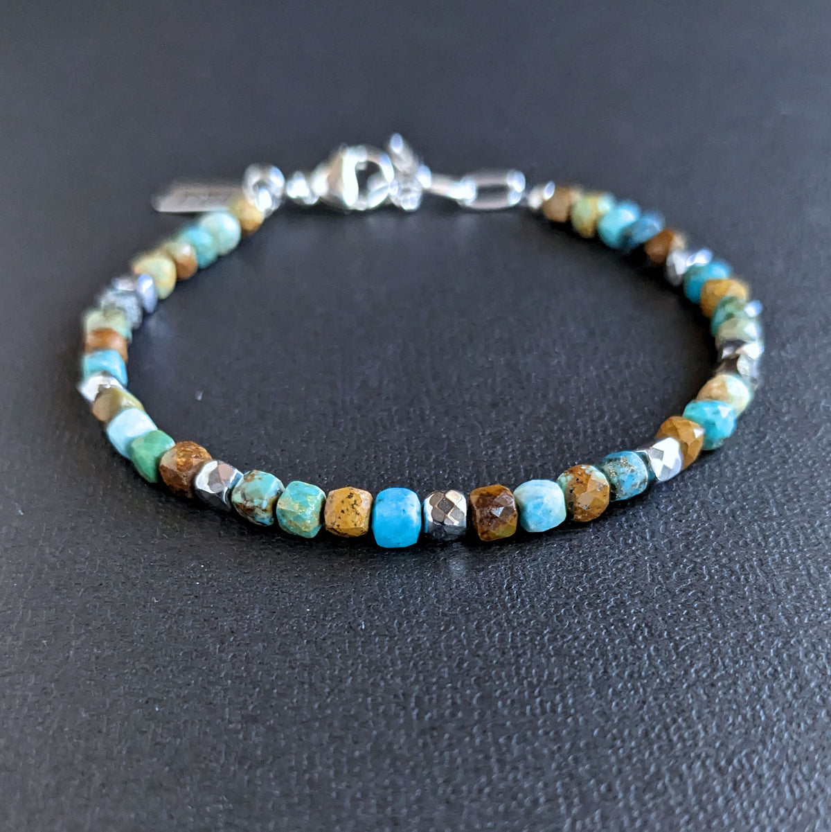 4mm turquoise bead bracelet, sterling silver clasp