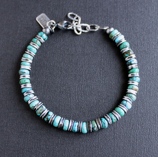 Crushed Silver and Turquoise Bead Bracelet