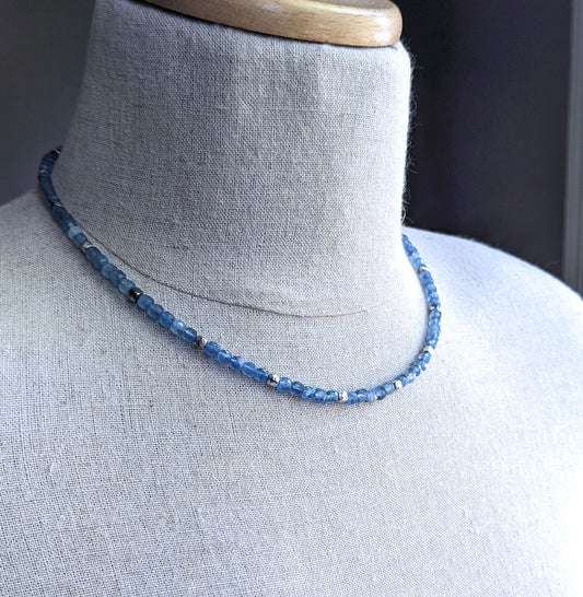 men's 4mm blue cube bead necklace