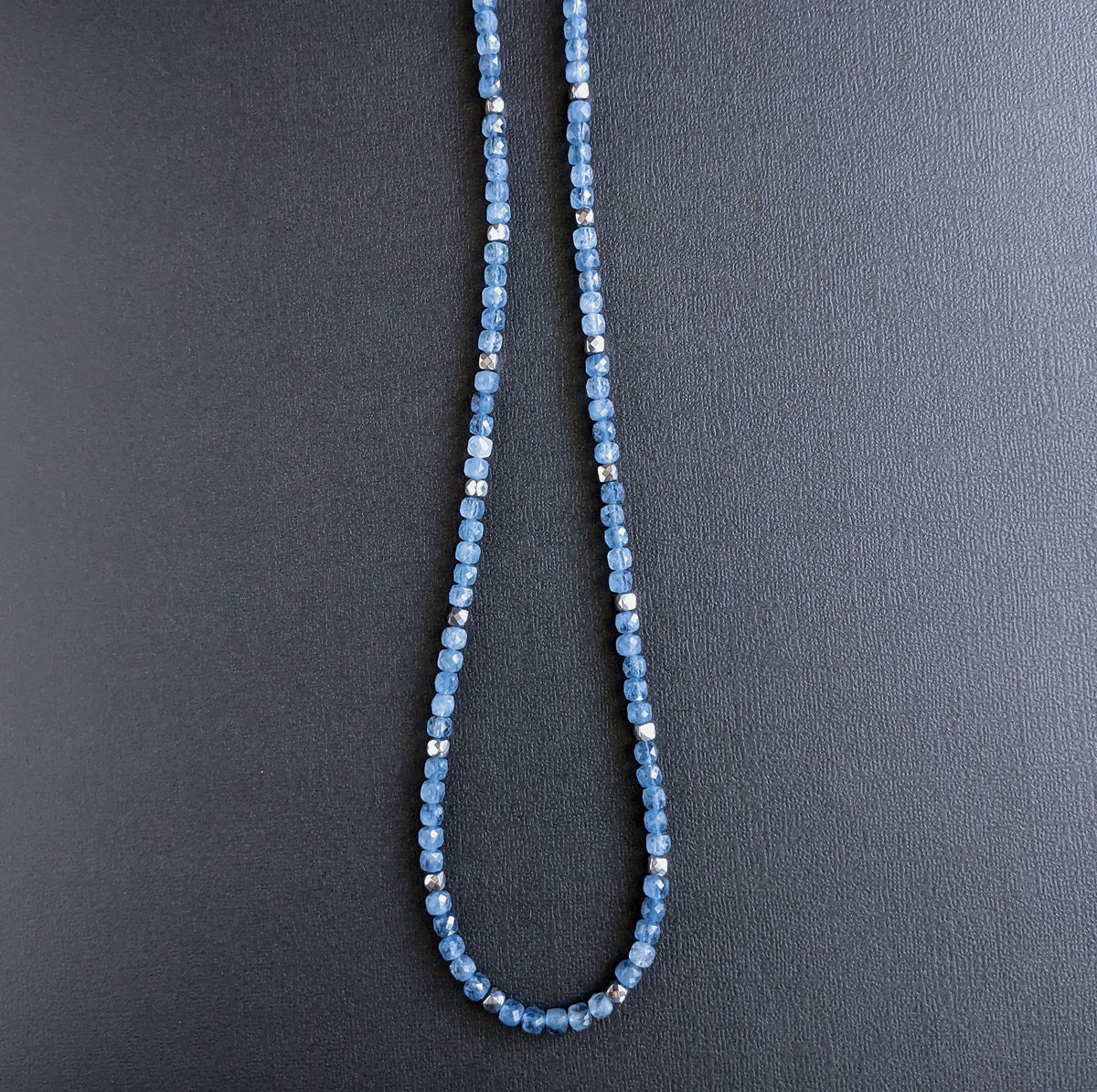 blue aquamarine square bead necklace
