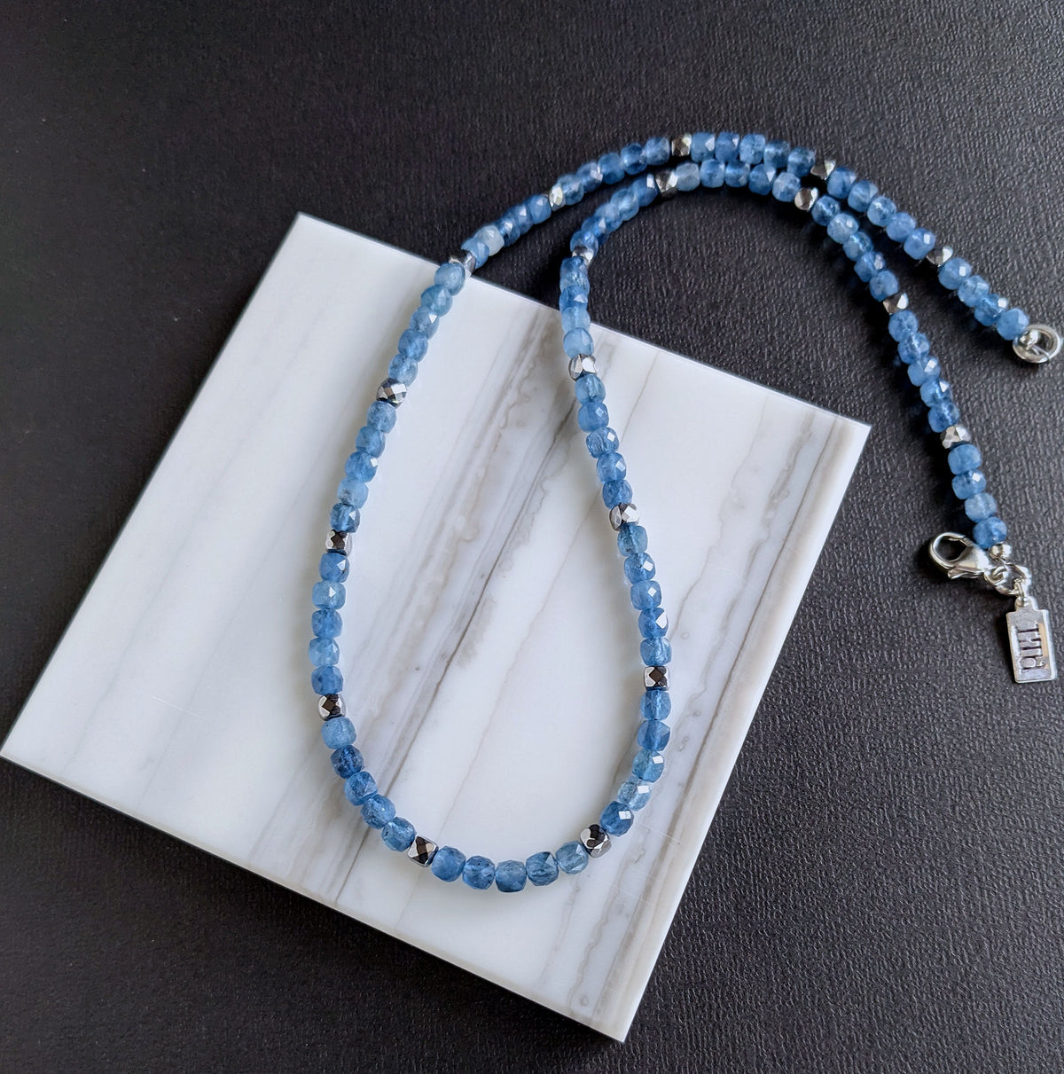 4mm light blue natural gemstone bead necklace