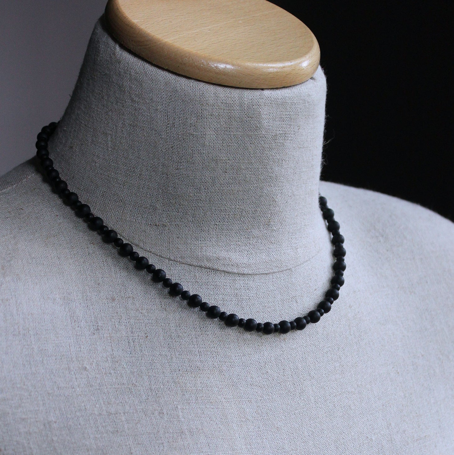 Matte Black Agate Bead Necklace, 20 inches