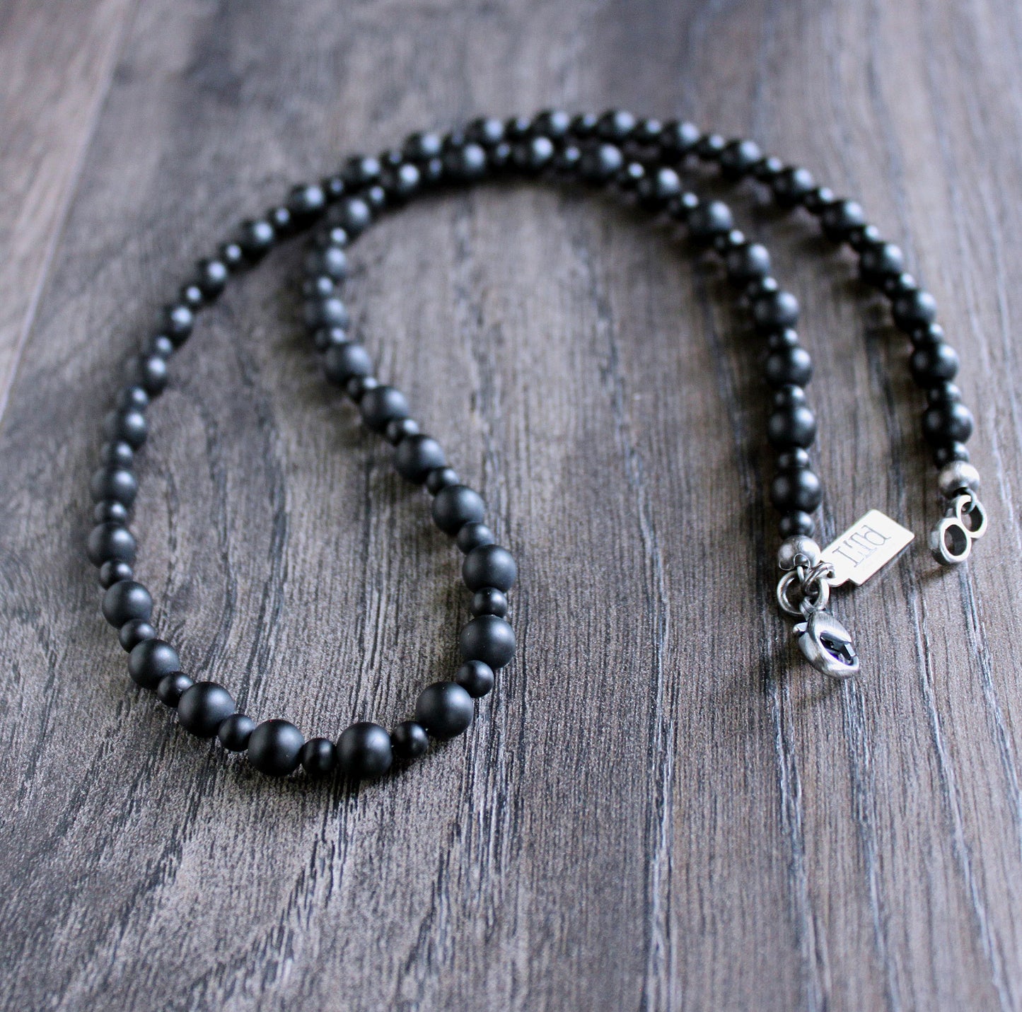 Matte Black Agate Bead Necklace, 20 inches